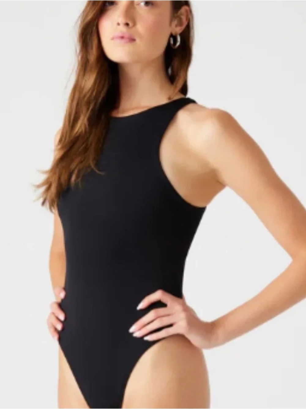Steve Madden Black Sleeveless Bodysuit XS High Neck Stretch Minimalist Capsule
